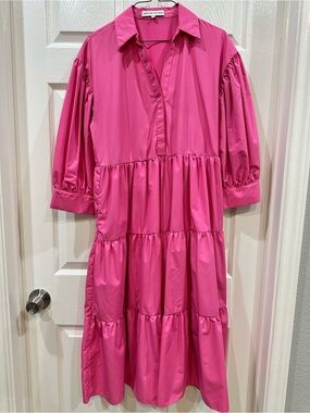 English Factory Bright Pink Tiered Shirt Dress